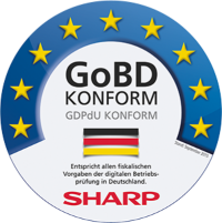 GoBD Konform GDPdU Konform Entspricht allen fiskalischen Vorgaben der digitalen Betriebsprüfung in Deutschland. Sharp